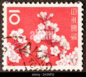 Cherry blossoms on postage stamp of Japan Stock Photo - Alamy