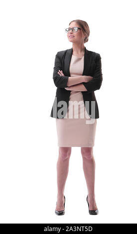 side view . angry woman boss spying on someone. isolated on white background Stock Photo