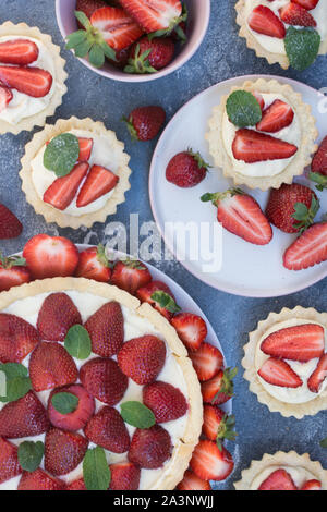 Cake with sliced strawberries Stock Photo