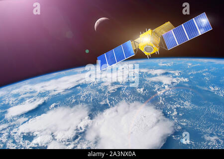 Space satellite in orbit around the Earth. Elements of this image furnished by NASA. Stock Photo