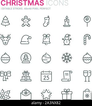 Collection of christmas related line icons. 48x48 Pixel Perfect. Editable stroke Stock Vector