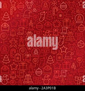 Christmas background with outline icons in red colors. Stock Vector