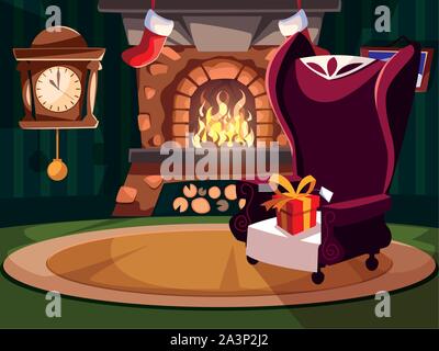 living room with chimney and christmas decoration vector illustration design Stock Vector
