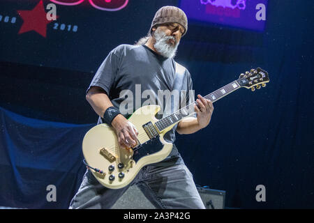 Brighton, UK. 8 Oct 2019, Kim A. Thayil is an American musician best known as the lead guitarist of the Seattle-based rock band Soundgarden performing with MC50 sporting Alice Cooper at the Brighton Centre   Jason Richardson/Alamy Live News Stock Photo