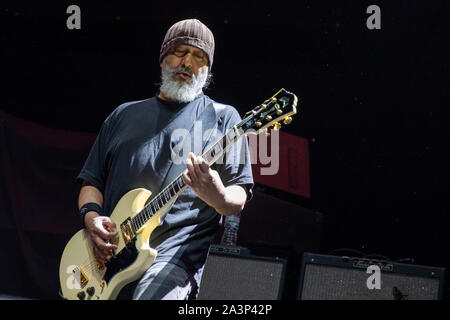 Brighton, UK. 8 Oct 2019, Kim A. Thayil is an American musician best known as the lead guitarist of the Seattle-based rock band Soundgarden performing with MC50 sporting Alice Cooper at the Brighton Centre   Jason Richardson/Alamy Live News Stock Photo