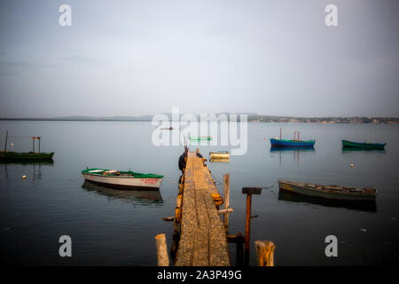 Fishing boats are seen in the bay of Gibara, a municipality in eastern Cuba. Stock Photo