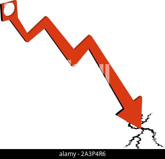 Financial crisis concept. Red Arrow with Cracked Earth. Vector illustration eps10 Stock Vector