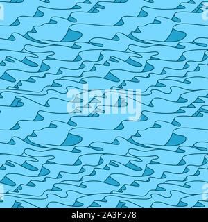 Seamless abstract pattern with wavy lines, similar to glacier structure, hand drawing vector in blue hues Stock Vector