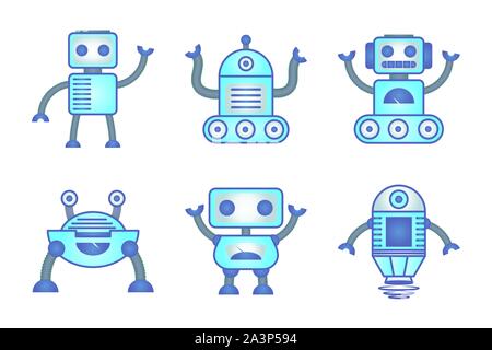 bundle of robots cyborg set icons Stock Vector