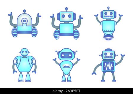 bundle of robots cyborg set icons Stock Vector