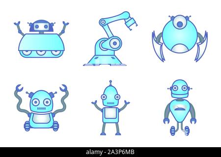 bundle of robots cyborg set icons Stock Vector