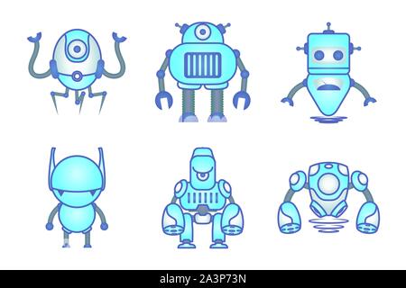 bundle of robots cyborg set icons Stock Vector