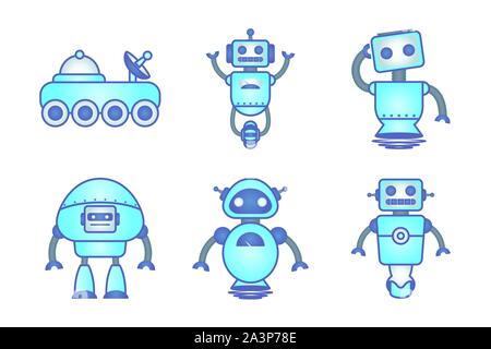 bundle of robots cyborg set icons Stock Vector