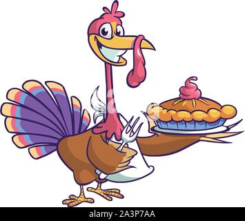 Thanksgiving Turkey Holding Pie Isolated Coloring Stock Vector Image ...