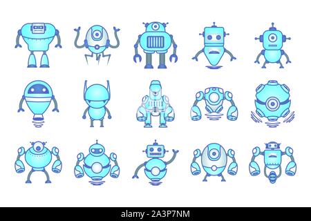 bundle of robots cyborg set icons Stock Vector