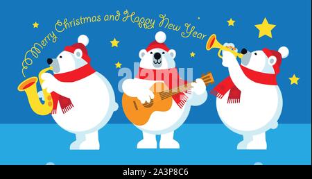 Polar bears trio playing Christmas song Stock Vector
