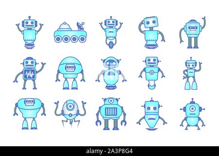 bundle of robots cyborg set icons Stock Vector