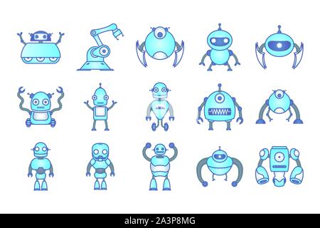 bundle of robots cyborg set icons Stock Vector