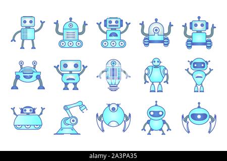 bundle of robots cyborg set icons Stock Vector