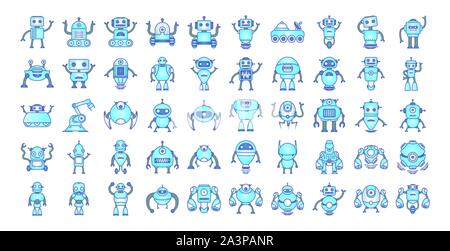 bundle of robots cyborg set icons Stock Vector