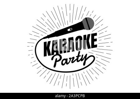 Karaoke party night live show open mike sign. Classic performer vocal microphone with line rays. Vector mic music nightlife event illustration for music concert poster Stock Vector