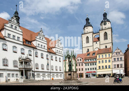 Wittenberg is home to numerous historical sites. On the doors of All Saints' Church Martin Luther is said to have nailed his 95 theses in 1517. Stock Photo