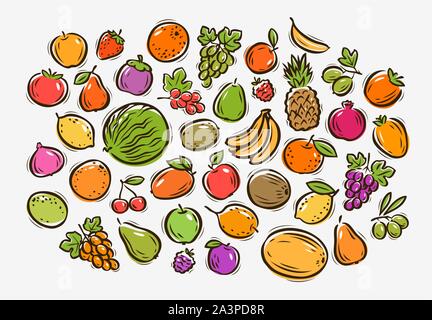 Set of colorful cartoon fruit. Food vector illustration Stock Vector