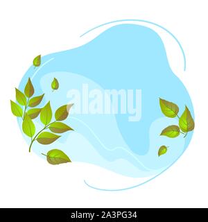 Liquid sky with green leaves concept. Copy space Season Outdoor abstract vector illustration. Spring nature background round shape. Organic design template in flat style on isolated white backdrop. Stock Vector