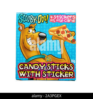 A packet of Scooby-Doo candy sticks  sweets on a white background Stock Photo