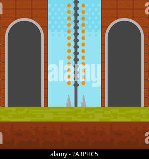 Video game world design. Pixel scene of arcade - Vector Stock Vector