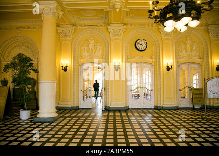 The foyer of the Szechenyi Baths (Szechenyi Furdo) in Budapest. Stock Photo