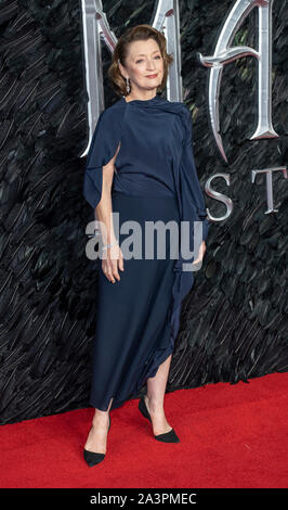 LONDON - ENGLAND - OCT 9. Lesley Manville attends the ‘Maleficent: Mistress of Evil’ European Premiere at the BFI Imax, Waterloo, London, England on the 9th October 2019. Gary Mitchell/Alamy Live News Stock Photo