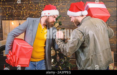 Bearded Men Carry Present Boxes Brutal Hipster Guys