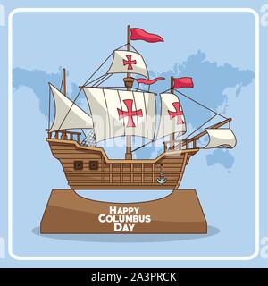 Old caravel and Happy columbus day design Stock Vector