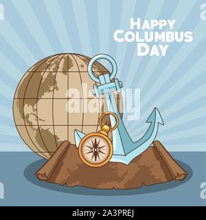 earth globe and Happy columbus day design Stock Vector