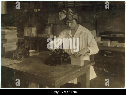Stamping labels. Boston Index Card Co., 113 Purchase Street. Stock Photo