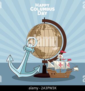 earth globe and Happy columbus day design Stock Vector