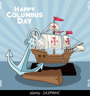 anchor and map, Happy columbus day design Stock Vector