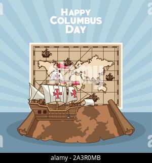 Sailing ship, Happy columbus day design Stock Vector