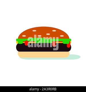 Simple graphic hamburger with lettuce, catsup & cheese Stock Vector