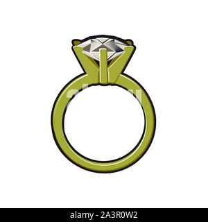 Wedding ring with large diamond on a golden band Stock Vector