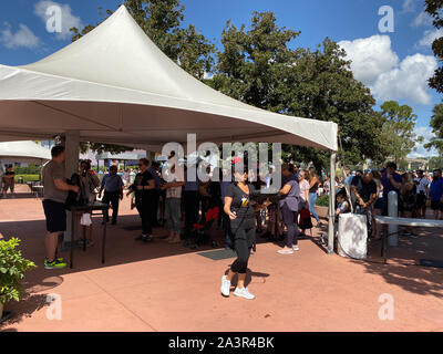 Orlando,FL/USA-10/5/19: The security at the entrance to  Disney World EPCOT theme park where security guards are searching there bags and scanning peo Stock Photo