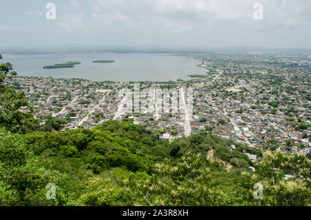 View of La Virgen Swamp and surrounding neighborhoods as seen from Cerro de La Popa, the highest point in Cartagena Stock Photo