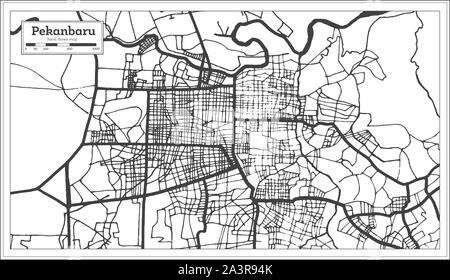 Pekanbaru Indonesia City Map in Black and White Color. Outline Map. Vector Illustration. Stock Vector