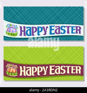 Vector banners for Easter holiday with copy space, original handwritten typeface for greeting text happy easter, in layouts invitation flowers and str Stock Vector