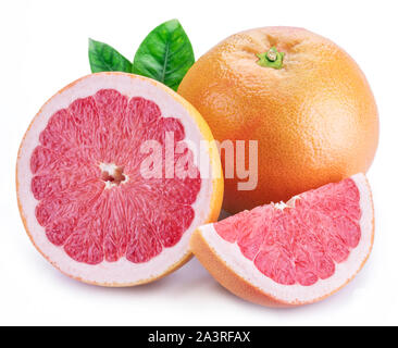 Grapefruit and grapefruit slices isolated on white background. Stock Photo