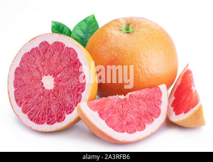 Grapefruit and grapefruit slices isolated on white background. Stock Photo