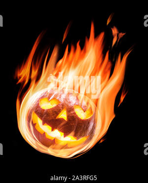 Halloween pumpkin with fire flames isolated on black background Stock ...