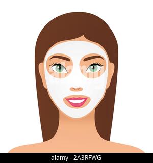 Beautiful young woman applying scrub mask on face, closeup. Woman with a cosmetic face mask. Smiling girl portrait. Spa day concept Vector Stock Vector