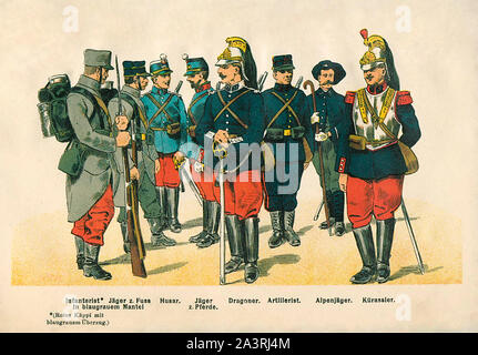The uniforms of the French army in the field. From left to right